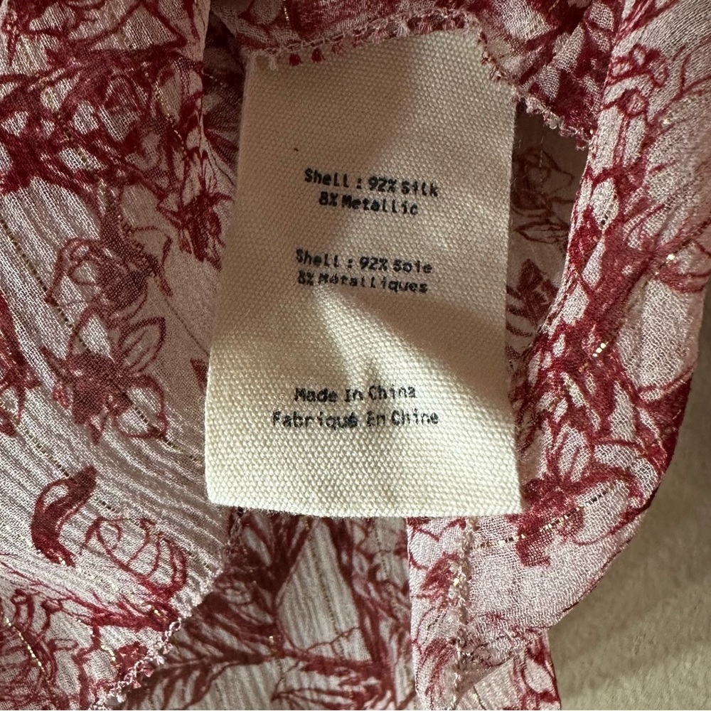 L’AGENCE Nadine Silk Metallic Floral Blouse Red White Size L Luxury - Picture 8 of 9
